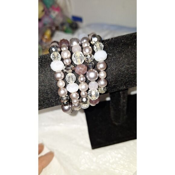 Acylic Women's Memory Wire Stacked Beaded Bracelet Boho Elegant Eveningwear - Picture 4 of 6